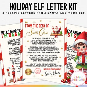 Juego de cartas de Papá Noel y elfo navideños, cartas imprimibles de llegada y despedida, tradición navideña para niños, recuerdos navideños del Polo Norte