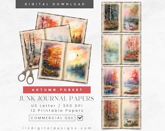Papel de diario basura del bosque de otoño, kit de diario basura de otoño, efímera vintage, hoja de collage de otoño, imprimible digital de otoño, scrapbooking de naturaleza