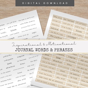 Mots et phrases indésirables pour le journal, Mots numériques et embellissements pour carnets de scrapbooking, Mots de motivation à imprimer, Feuille de collage