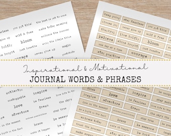 Junk Journal Words and Phrases, Digital Words and Embellishments for Journals Scrapbooking, Printable Motivational Phrases, Collage Sheet