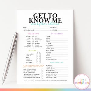 Team Building Get to Know Your Staff Questionnaire Printable, Employee Favorite Things Questionnaire, Coworker Question, All About Me Survey