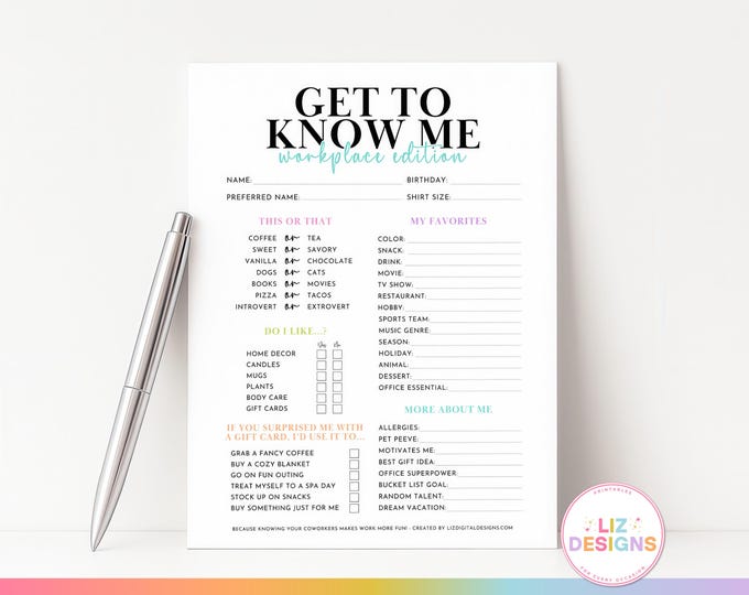Know Me All About Me | Printable, Digital | Get to Know Me, Employee ...