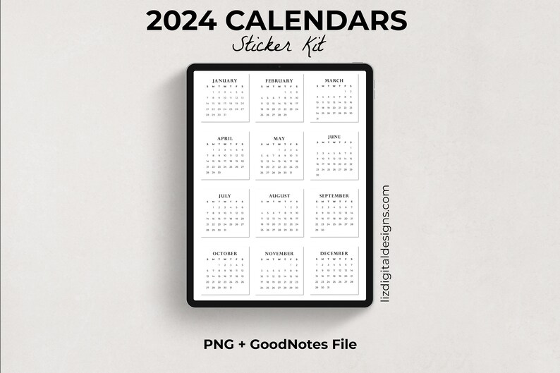 2024 Mini Monthly Calendar Stickers for Digital Planners and Journals