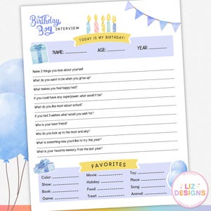 Birthday Boy Interview, Kids Bday Questions, Pink Printable Milestone Keepsake, Annual Birthday Journal, Printable Kids Questionnaire