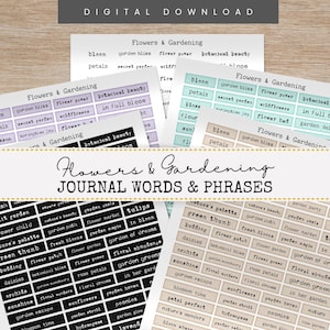 Printable Junk Journal Words and Phrases, Spring Journal Ephemera, Flowers and Gardening Scrapbooking Words, Collage Sheet, Mixed Media