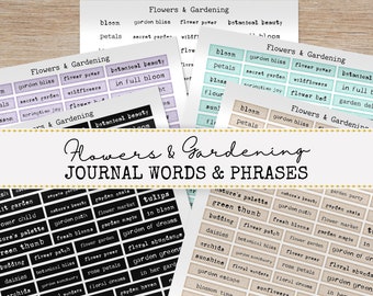 Printable Junk Journal Words and Phrases, Spring Journal Ephemera, Flowers and Gardening Scrapbooking Words, Collage Sheet, Mixed Media