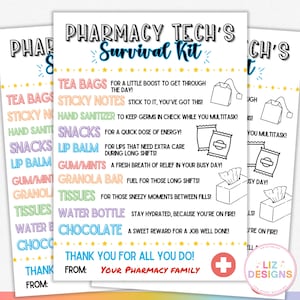 Printable Pharmacy Tech Survival Kit Tag, Gift for Pharmacy Week, Appreciation Gift, National Pharmacy Technician Gift Ideas, Thank You Gift