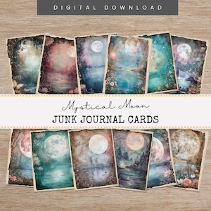Moon Junk Journal Cards, Printable Ephemera Embellishments, Dark Astrology Journaling Cards, Digital Scrapbook, Celestial Digital Kit