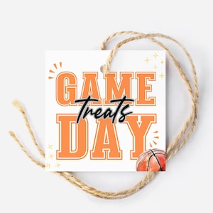 Étiquettes de cadeau pour le sac de cadeaux pour le match de basket-ball, collations orange pour l'équipe le jour du match, étiquette cadeau sport, décoration de fête de basket-ball, étiquette cadeau Gameday