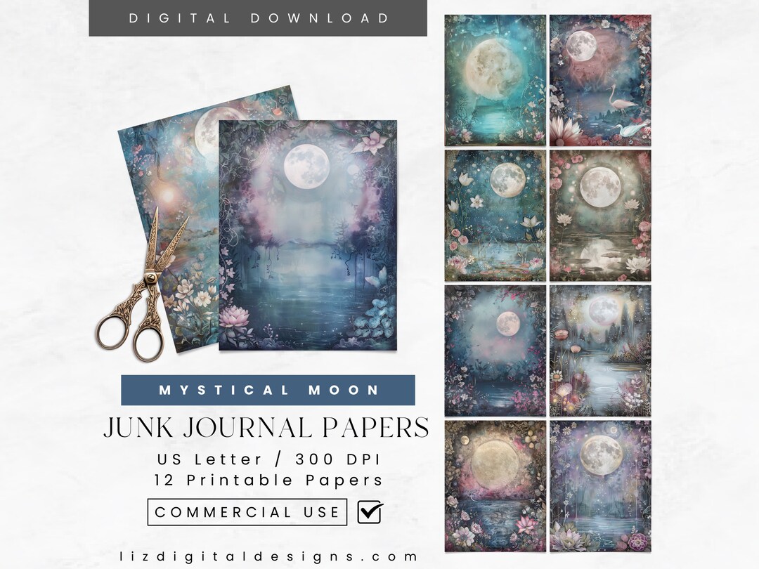 Celestial Moon Junk Journal Digital Papers, Digital Scrapbook Collage ...