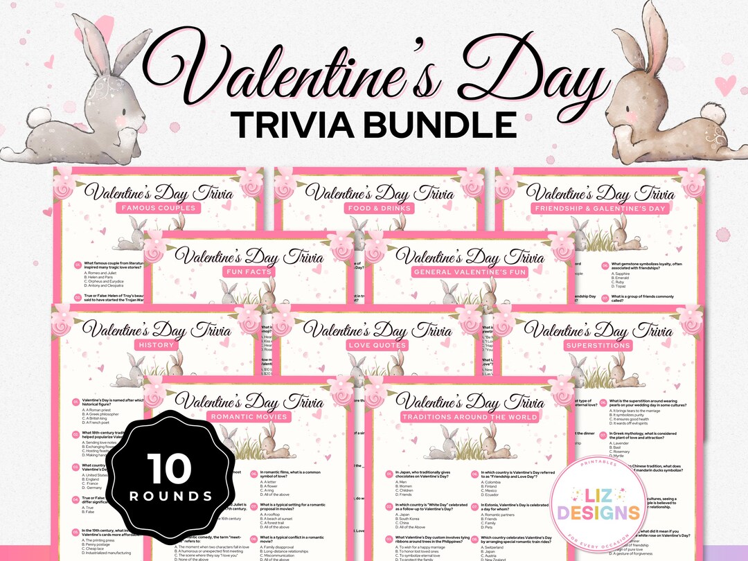 Valentines Day Trivia Game Bundle, Galentines Day Party Games, Ladies ...