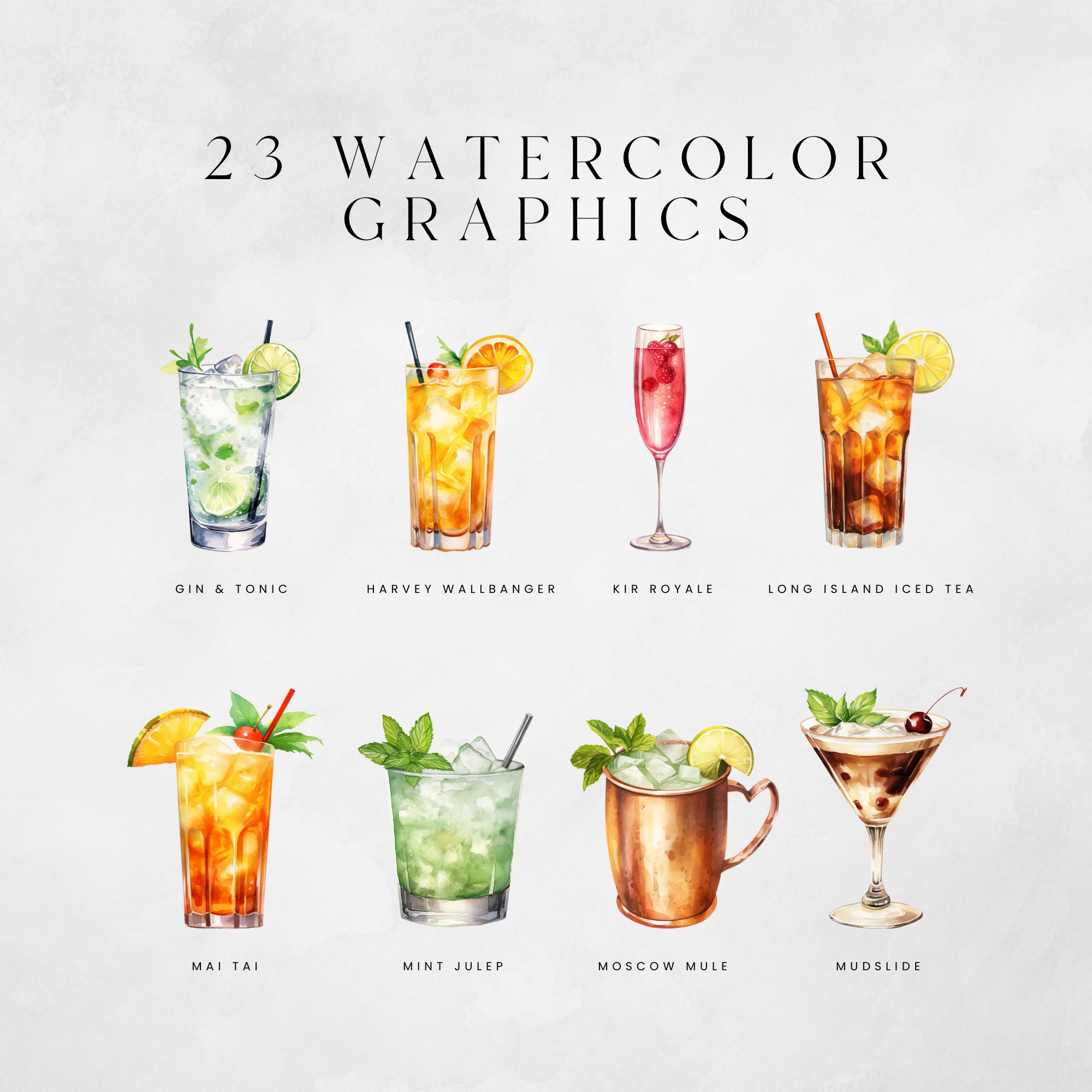 Watercolor Cocktail Clipart Commercial Use, Beverage Clip Art, Alcohol ...