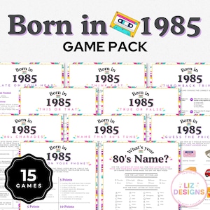Born in 1985 Party Game Bundle, 40th Birthday Games, 1985 Birthday Games, 40th Party Games, 1985 Trivia, Adult Party Games, Drunk Dice Board