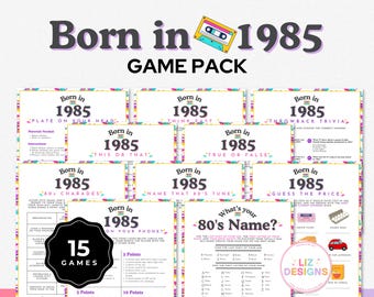 Born in 1985 Party Game Bundle, 40th Birthday Games, 1985 Birthday Games, 40th Party Games, 1985 Trivia, Adult Party Games, Drunk Dice Board