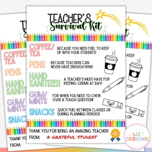 Lehrer Survival Kit Tag, druckbarer Geschenkanhänger für Lehrer, Dankeskarte für Lehrer, Geschenk für Lehrer, PTO PTA, Geschenke für Erzieher