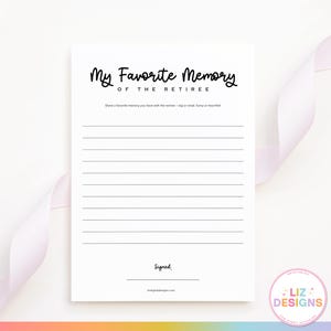 My Favorite Memory of the Retiree Template, Retirement Party Games, Well Wishes for Retiree, Fun Retiree Activities, Work Party Icebreakers