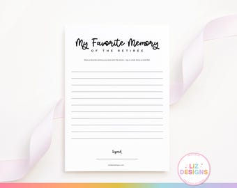 My Favorite Memory of the Retiree Template, Retirement Party Games, Well Wishes for Retiree, Fun Retiree Activities, Work Party Icebreakers