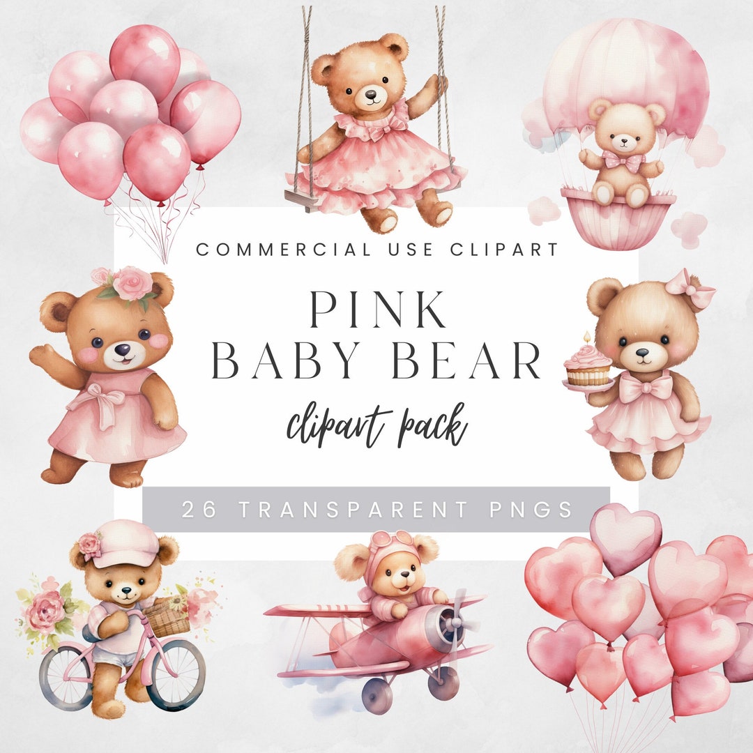 Pink Teddy Bear Clipart Watercolor Teddy Bear Clipart for Girl ...