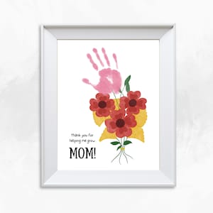 Página de artesanato para impressão com impressão manual do Dia das Mães, arte para presente do Dia das Mães, atividade de artesanato floral, página de atividades, presente de aniversário para a mãe, presente DIY