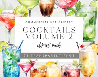 Watercolor Cocktail Clipart Commercial Use, Beverage Clip Art, Alcohol Drinks PNG, Signature Cocktails, Summer Drinks, Wedding Bar Menu