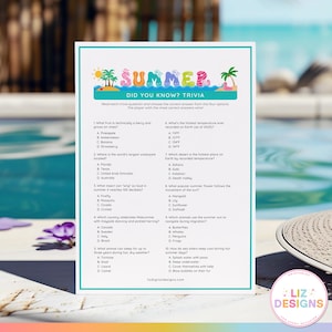 Summer Trivia Game, Summer Party Game, Fun Trivia Game, Summer Quiz Printable, Pool Party Games, Games for Adults, Family Reunion Game