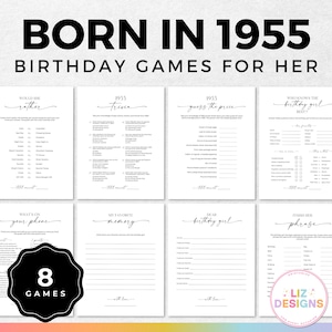 Born in 1955 women birthday games, Born in 1955 Birthday Games for Her, 70th Birthday Party Game Bundle, 1955 Trivia, Born in the 1950s