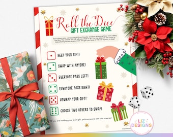 Christmas Roll the Dice Gift Exchange Game, Fun Holiday Party Activity, Printable Holiday Gift Swap, White Elephant Game, Pass the Gift Game