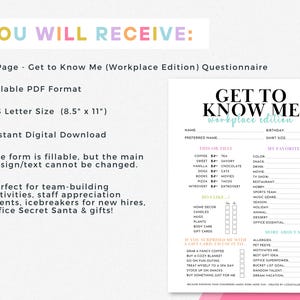 Team Building Get to Know Your Staff Questionnaire Printable, Employee ...
