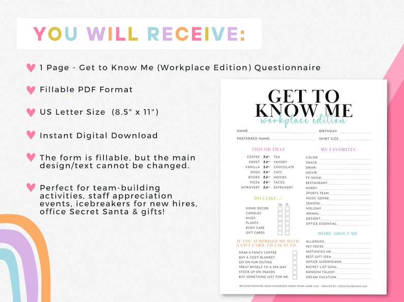 New Team Questionnaire.pdf Team Building Get to Know Your Staff Questionnaire Printable, Employee ...