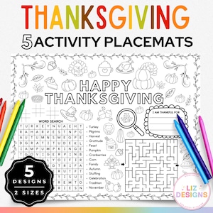 Thanksgiving Activity Placemat for Kids, Printable Coloring Page, Fun Thanksgiving Crafts, Kids Activity Sheet, Paper Table Mats, Craft Game
