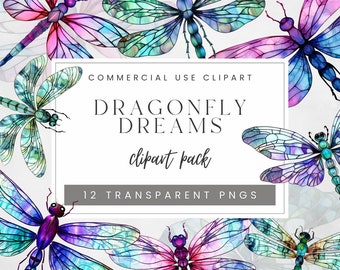 Dragonfly Clipart, Insect Illustrations, Insect Clip Art, PNG Graphics, Watercolor Dragonflies Clipart, Junk Journals, Nature Clipart