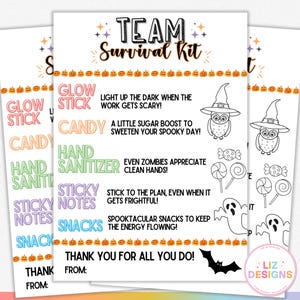 Halloween Employee Survival Kit Gift Tag, Printable Staff Appreciation Gift, School PTO PTA, Team Candy Gift Treats, Coworker Goodie Bags