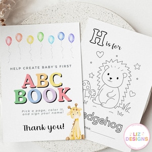 Baby Shower ABC Coloring Book, Baby&#39;s First ABC Book, Baby Shower Activity Sign, Printable Baby Guest Book, Alphabet Coloring Pages