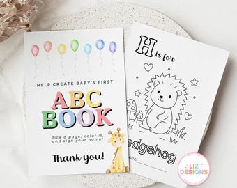 Baby Shower ABC Coloring Book, Baby's First ABC Book, Baby Shower Activity Sign, Printable Baby Guest Book, Alphabet Coloring Pages