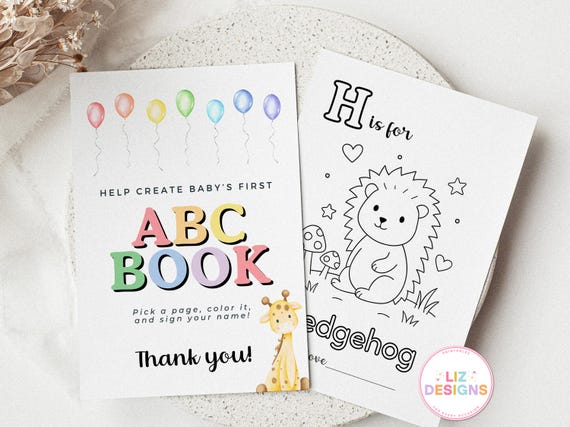 Baby Shower ABC Coloring Book, Baby's First ABC Book, Baby Shower Activity Sign, Printable Baby Guest Book, Alphabet Coloring Pages