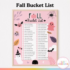 Pink Fall Bucket List, Autumn and Halloween Checklist, Printable Fall Decor, Family Fun Fall To-Do List, Fall Family Activities