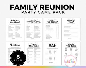 8 Family Reunion Games, Printable Fun Reunion Activities, Icebreakers, Trivia, Family Reunion Bingo, Party Game Bundle, Ever or Never