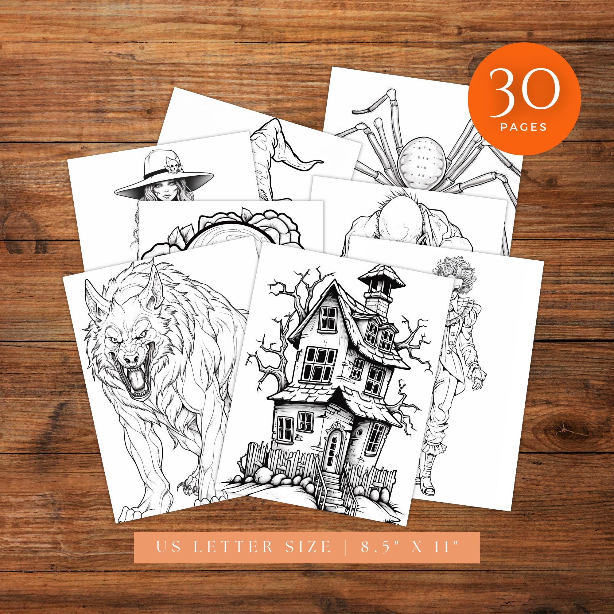 30 Page Printable Halloween Coloring Book, Spooky Fun for Kids and ...