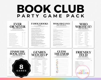 8 Book Club Games Pack, Printable Book Club Activities, Icebreakers, Trivia, Book Club Bingo, Discussion Games, Digital Book Club Kit