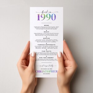 Personalized Back in 1990 Birthday Table Place Card, Born in 1990 Bday Party Decor and Favor, Custom 35th Birthday Place Setting Printable