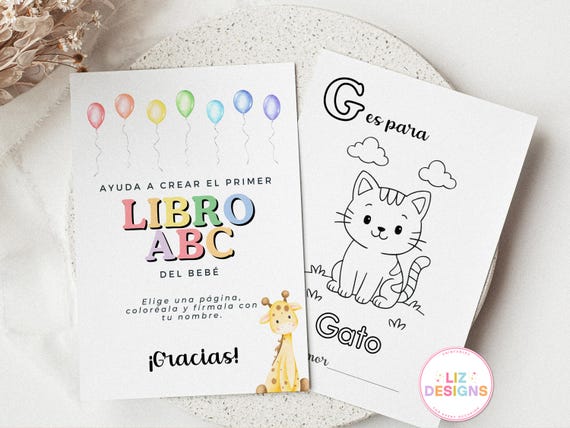 Spanish ABC Coloring Book, Baby's First ABC Book in Spanish, Baby Shower Activity Sign, Printable Baby Guest Book, Alphabet Coloring Pages