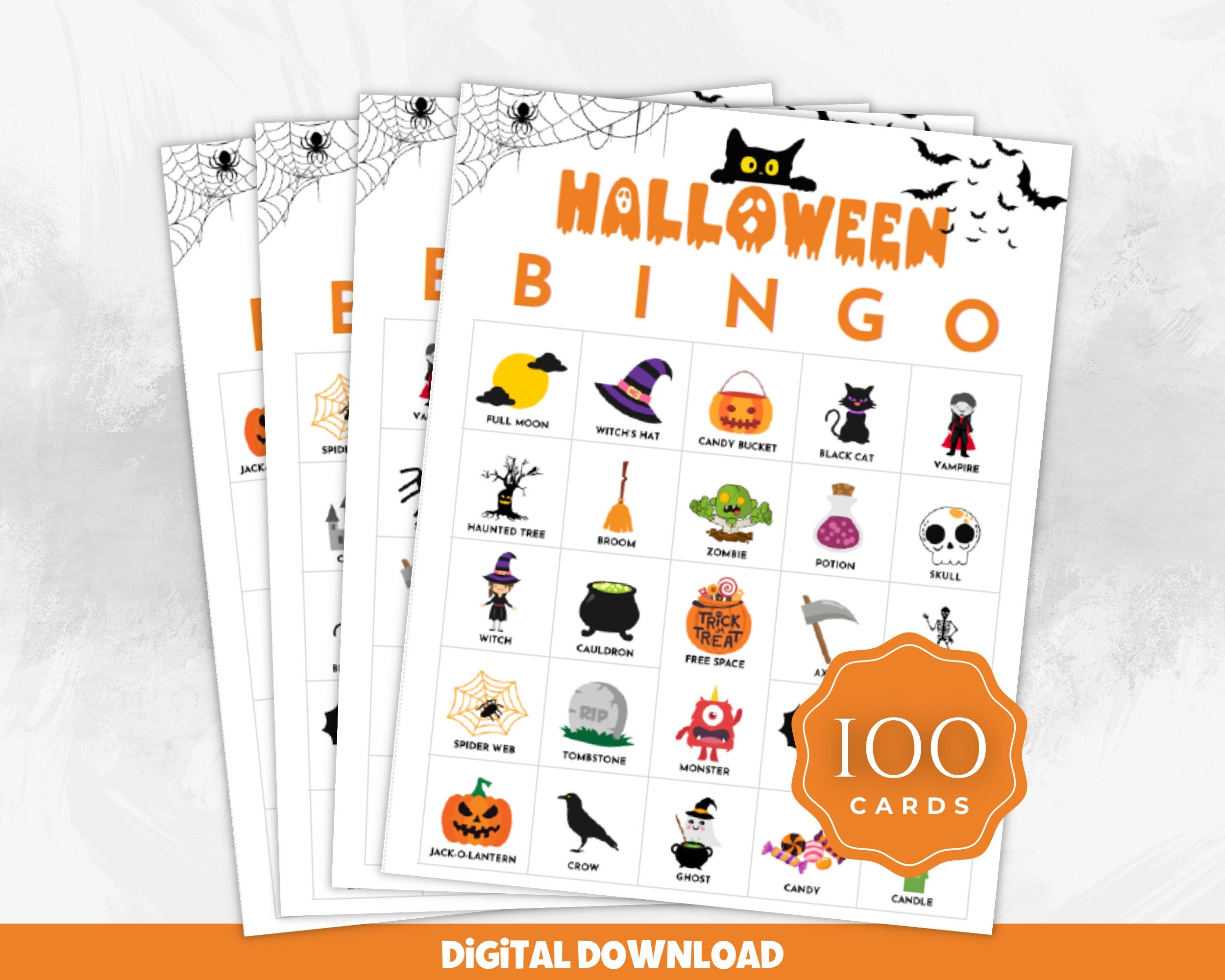 100 Halloween Bingo Cards, Fun Party Game, Printable Halloween Activity ...