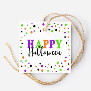 Afdrukbare Happy Halloween-cadeaukaartjes, cadeaukaartjes voor traktatiezakjes, tags voor DIY-feestje Halloween-feestje voor kinderen, vierkante 2 inch goodybag feestkaartje