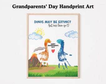 Grandparents Day Dinosaur Handprint Art, Cute Dino Keepsake Gift from Grandkids, Unique Grandparent Gift, Printable Dino Handprint Craft