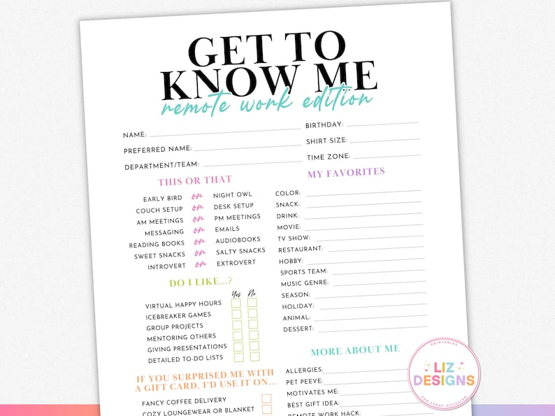 Team Building Get to Know Your Staff Questionnaire, Team Icebreaker ...