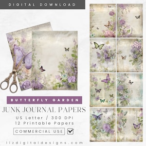 Floral Butterfly Junk Journal Paper, Printable Collage Paper, Vintage Ephemera, Floral Art Journals, Digital Paper Kit, Commercial Use