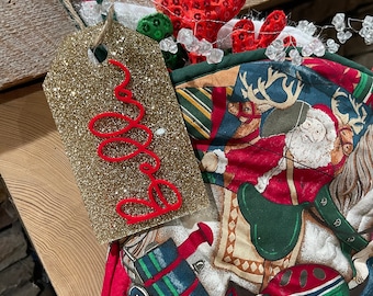Personalized Christmas Stocking Name tag - Gift tag - Custom Birthday Present tag - Reusable gift basket tag - Name tag for gift