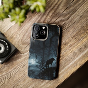 Wolf Silhouette and Full Moon Tough Phone Case