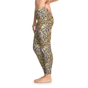 Leggings extensibles jaunes et blancs (AOP)