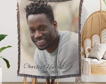 Custom Photo Memorial Blanket – Cotton Woven Personalized Gift